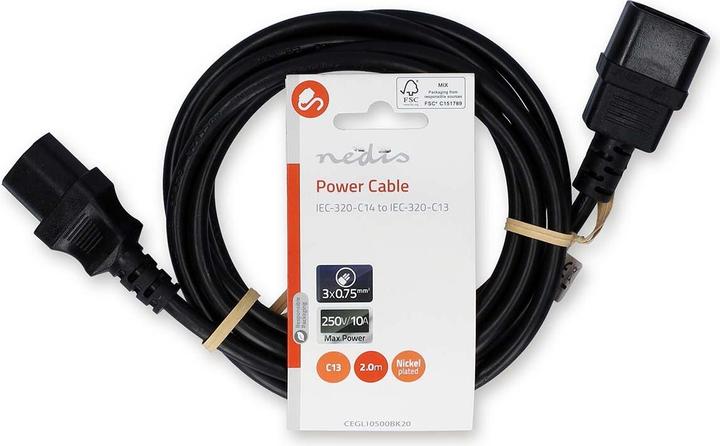 Produktbild Nedis Stromkabel | IEC-320-C14 | IEC-320-C13 | Gerade | Gerade | Vernickelt | 2.00 m | Rund | PVC | (2 m, C14, C13)