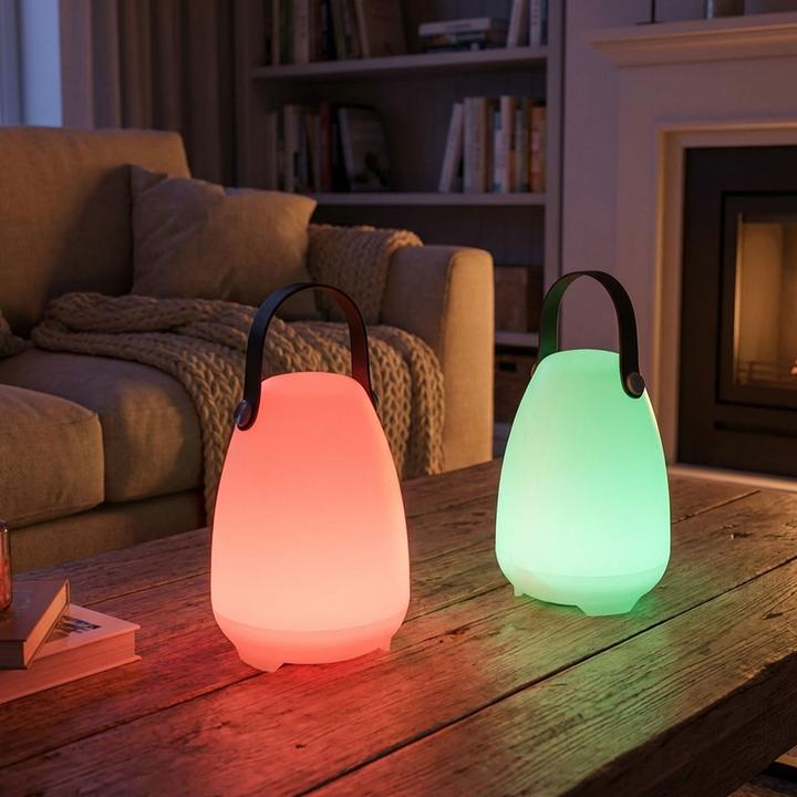 Actual product image ProGarden Set of 2 rechargeable table lamps with 4 light modes in white & 16 RGB colours, 20.5cm, IP44