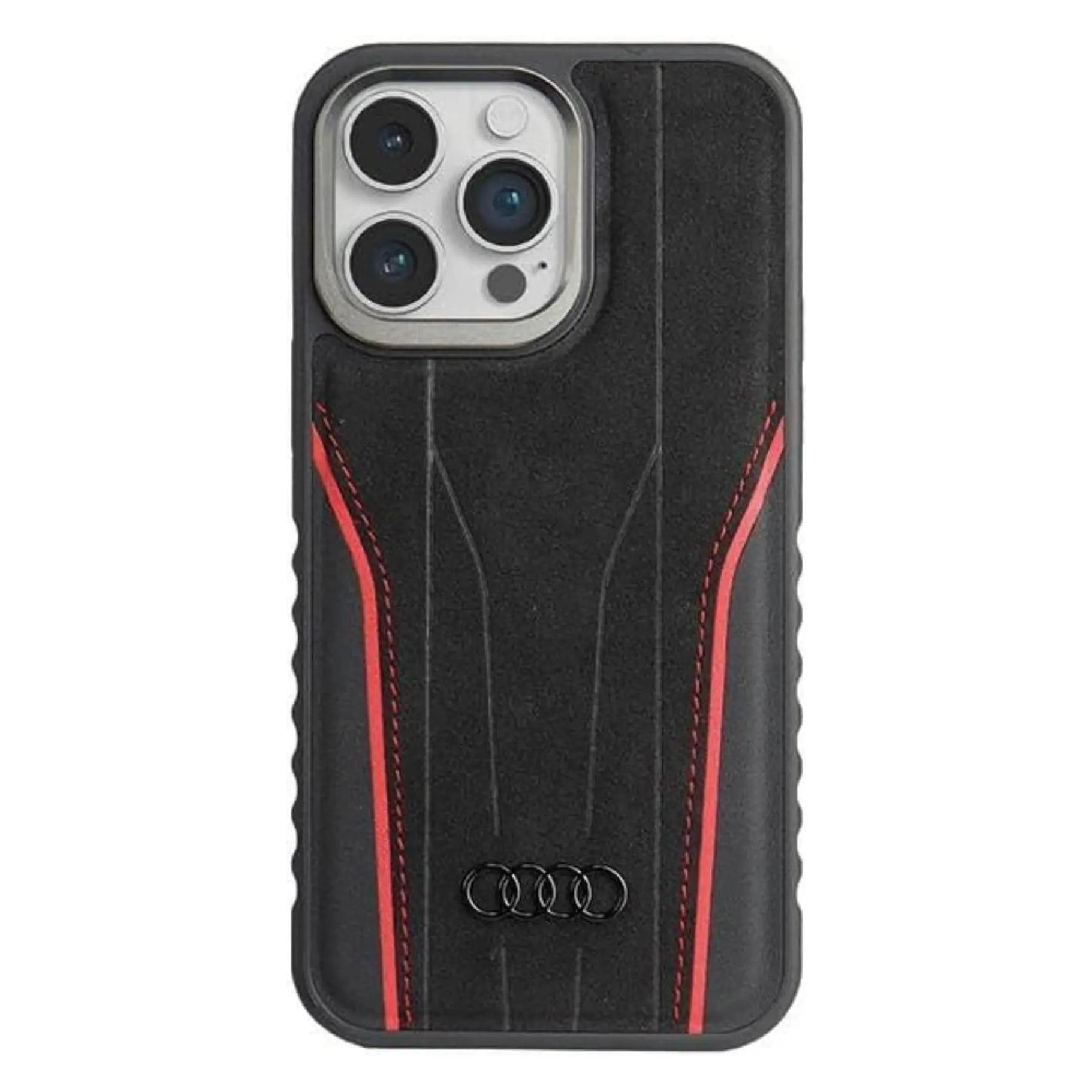 Audi Genuine Leather MagSafe IPhone 14 Pro Max 6.7" Czarno-czerwony/black-red Hardcase Au-TPUPCMIP14 (Apple IPhone 14 Pro Max), Smartphone Hülle,