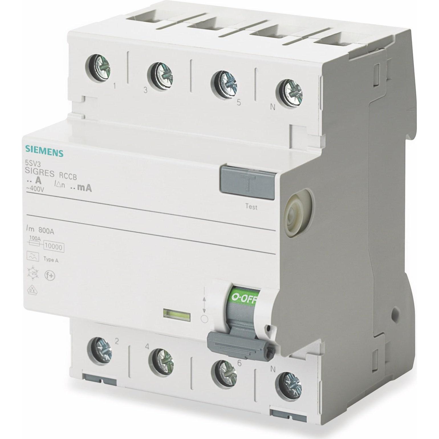Siemens, Schutzschalter, RCCB Type A 25A 3+N-pole 30mA 400V 4mW