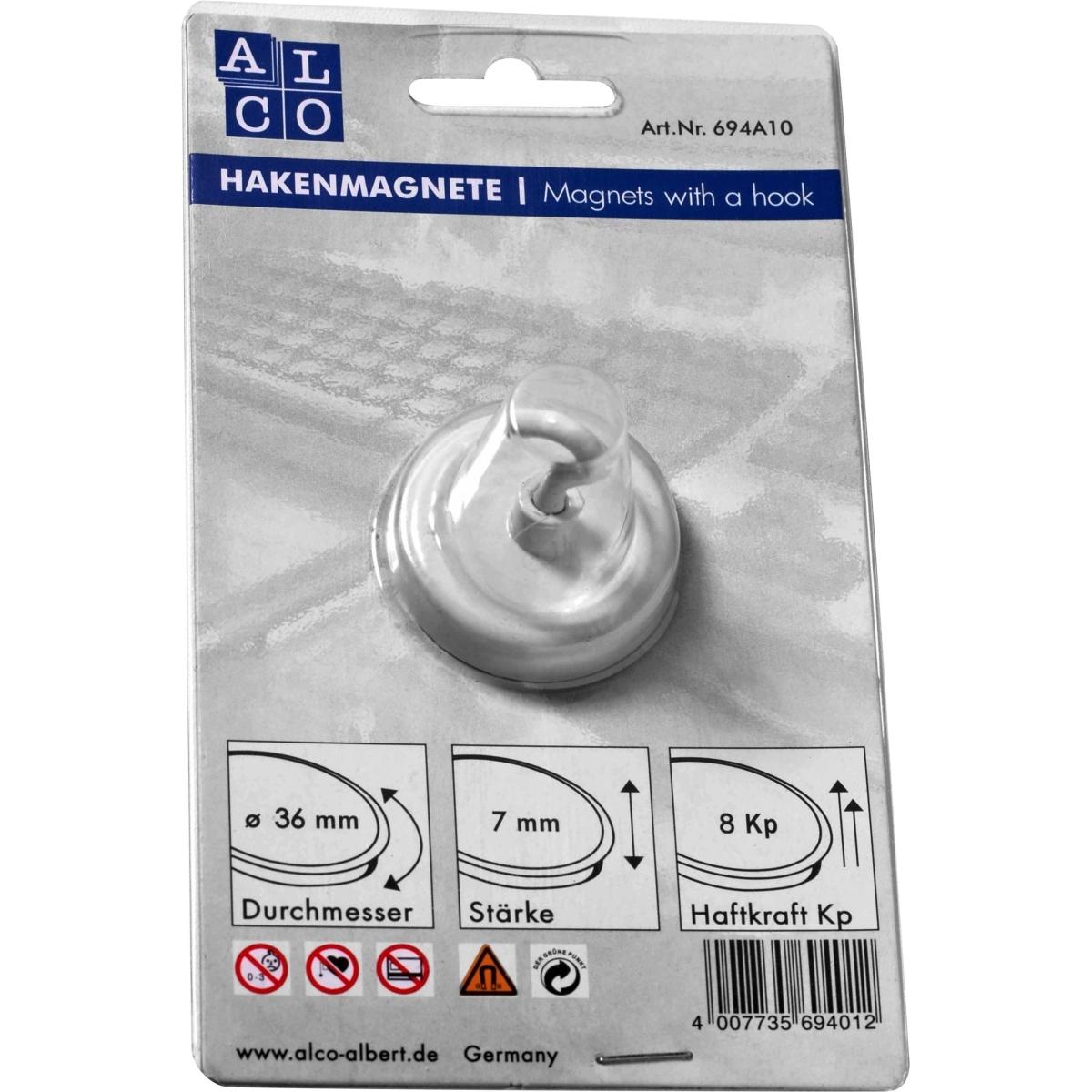Alco, Magnet, Hakenmagnet Metall 36mm TG 8000 g weiss (1 x)