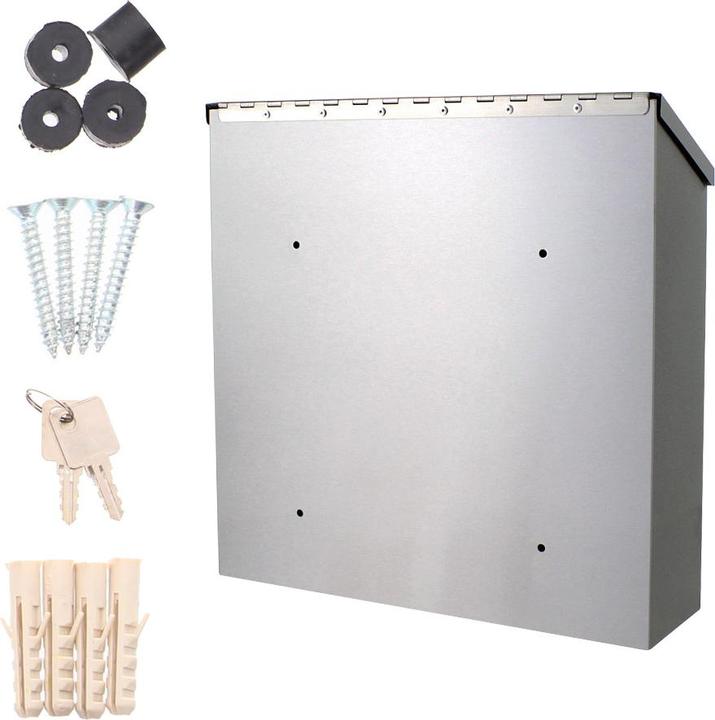 Produktbild Rottner Briefkasten Muro INOX Edelstahl Zylinderschloss 2 Schlüssel Namensschildhalter Sichtfenster