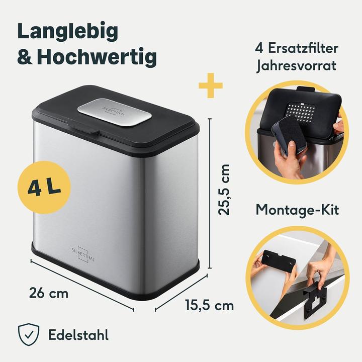 Produktbild Silberthal Biomülleimer mit Aktivkohlefilter (4 l)
