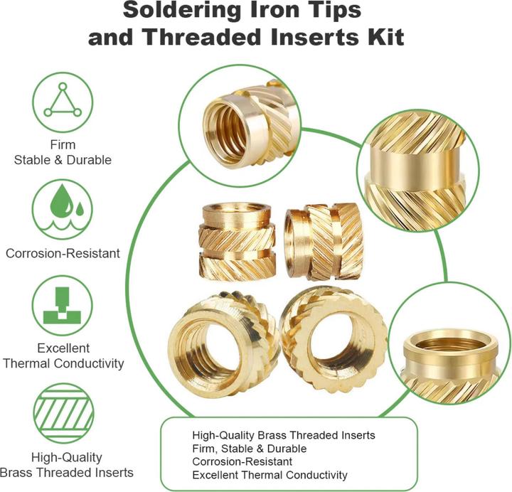 Immagine prodotto Purecrea Gewindeeinsätze Insert M2–M8 Messing 77-teilig mit Einschmelzhilfe extra belastbar