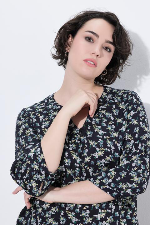 Actual product image Ulla Popken Soft Floral Modal Split Neck Blouse (46)