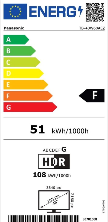 Etichetta energetica Panasonic TB-43W60AEZ (43", LCD, 4K, 2024)