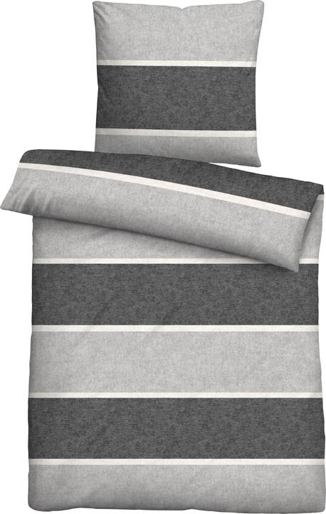 Actual product image Biberna Melange Flanell Bettwäsche Blockstreifen sturmgrau (Duvet cover, 80x80 cm)