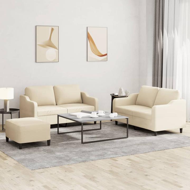 Produktbild VidaXL Sofagarnitur Kissen Sessel Sofa Couch Designsofa 3-tlg. Creme Stoff (2-Sitzer)