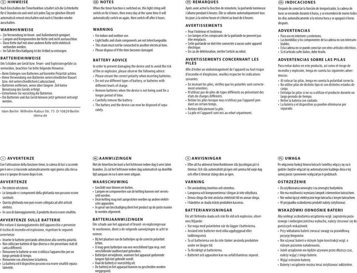 Produktbild Idena LED-Kugel-Lichterkette 6h Timer für 3 AA Batterien warmweiss 100 LED Innen/Aussen (10.20 m)