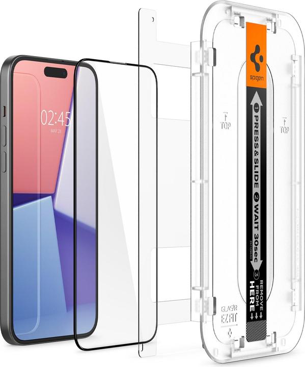 Actual product image Spigen TEMPERED GLASS GLAS.TR "EZ FIT" FC 2-PACK IPHONE 15 BLACK (2 pcs., Apple iPhone 15)