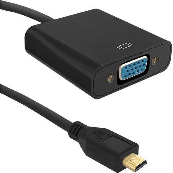 Qoltec 50403 adattatore cavo video VGA (D-Sub) HDMI Tipo D (Micro) Nero (Micro HDMI, VGA, 20 cm), Adattatore dati + video, Nero