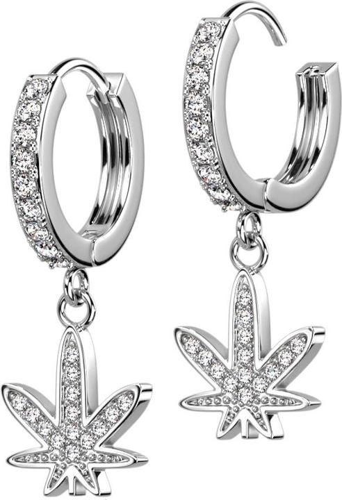 Immagine prodotto Star Piercing Orecchino a cerniera in argento cristalli d'argento ciondolo foglia di canapa (Ottone, Acciaio chirurgico 316L)
