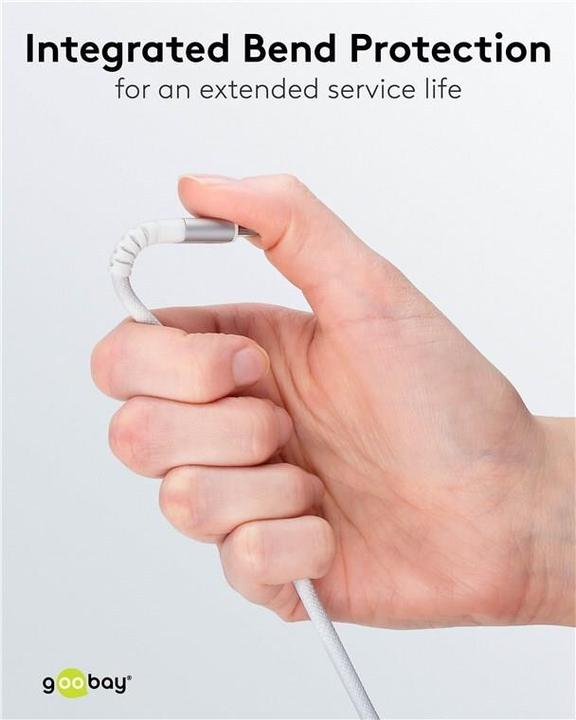 Actual product image Goobay Lightning USB-C Supersoft textile cable with metal plugs, 3 m (3 m, USB 2.0, 60 W)