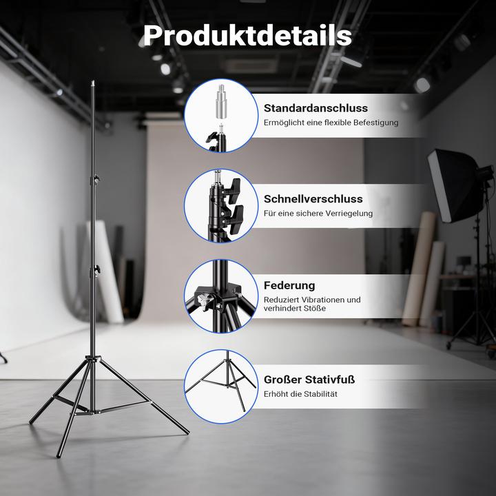 Produktbild Walimex pro WT-806 Lichtstativ + Sandsack Set befüllbar Gewichtssack Fotostativ (256 cm, 6 kg)