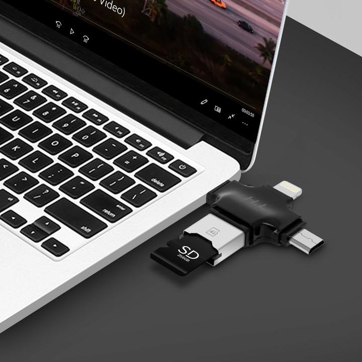 Actual product image Avizar 4-in-1 Micro-SD card reader USB-C / Lightning / Micro-USB / USB - Black
