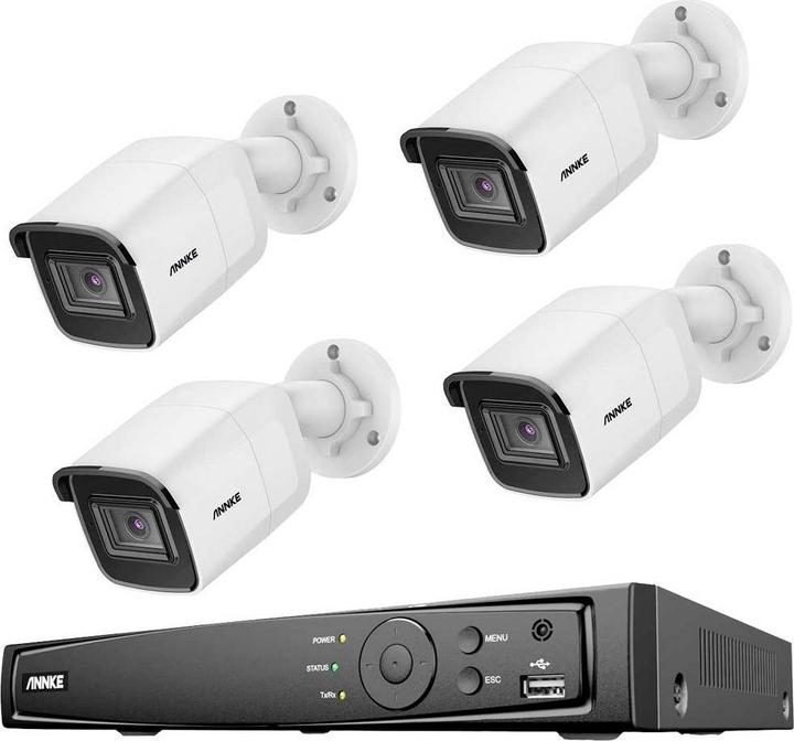Produktbild Annke N48PAW+I91BL*4+2T LAN IP-Überwachungskamera-Set 8-Kanal mit 4 Kameras 3840 x 2160 Pixel