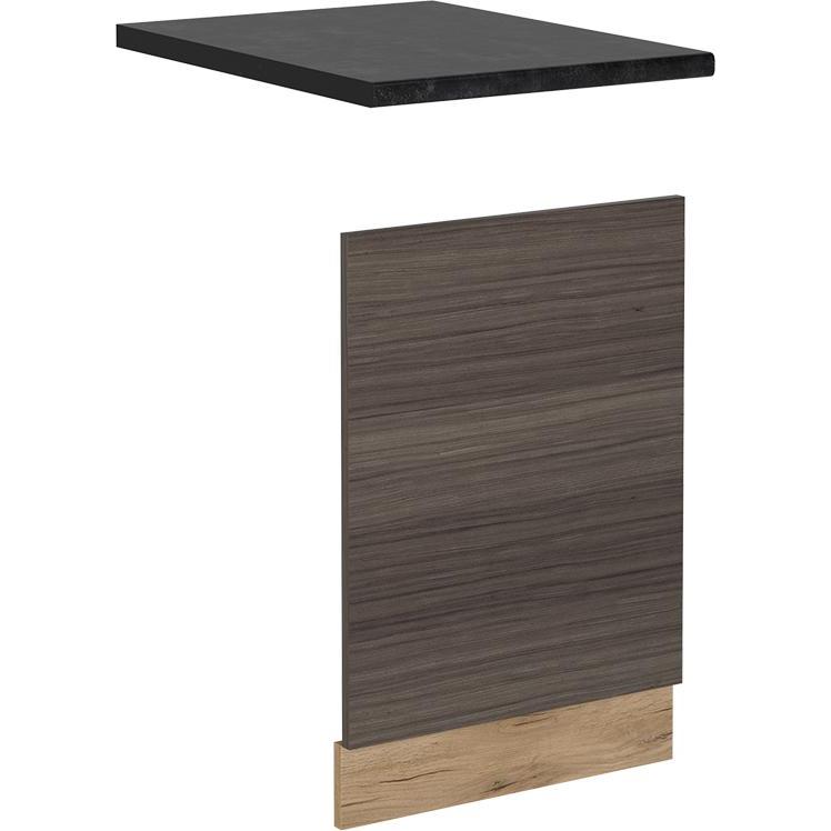 Vicco Geschirrspülblende R-Line, Edelgrau/Goldkraft Eiche, 45 cm, AP Anthrazit, Geschirrspüler Zubehör, Grau