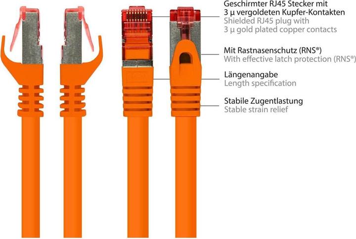 Produktbild Kabelmeister RNS® Patchkabel mit Rastnasenschutz, Cat. 6, S/FTP, PiMF, PVC, 250MHz, orange, 40m (S/FTP, CAT6, 40 m)