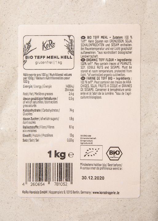 Valori nutrizionali e ingredienti KoRo Farina di Teff (1000 g)