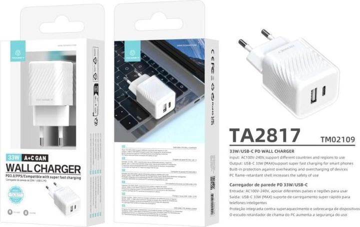 Actual product image Techancy Schnellladegerät Stecker USB-A + USB-C 33W (33 W)