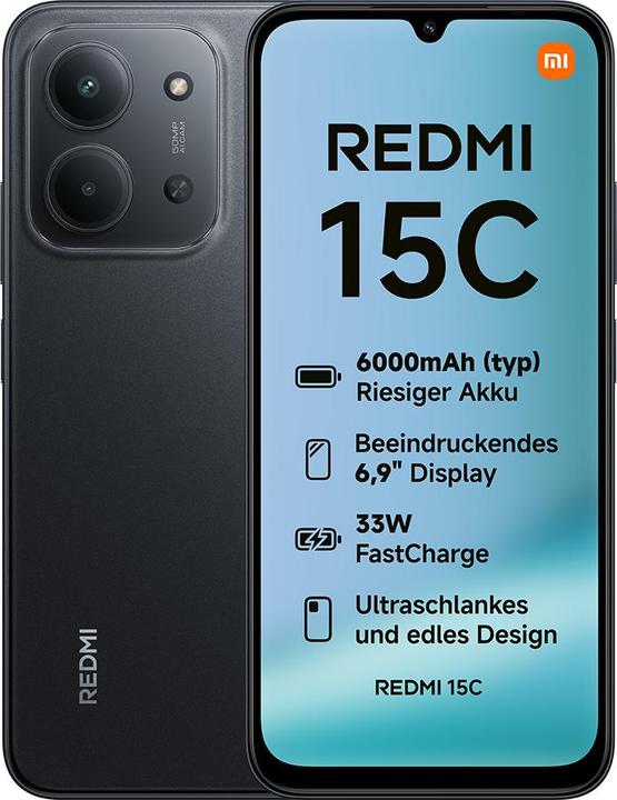 Actual product image Xiaomi Redmi 15C 4G (256 GB, Midnight Black, 6.90", Dual SIM, 4G)