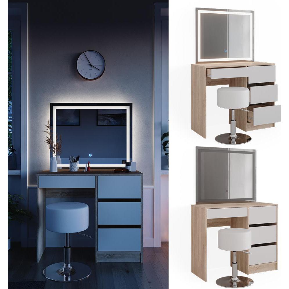 Thumbnail - Vicco, Schminktisch, Sherry mit Hocker und Beleuchtung (90 x 75 x 40 cm)