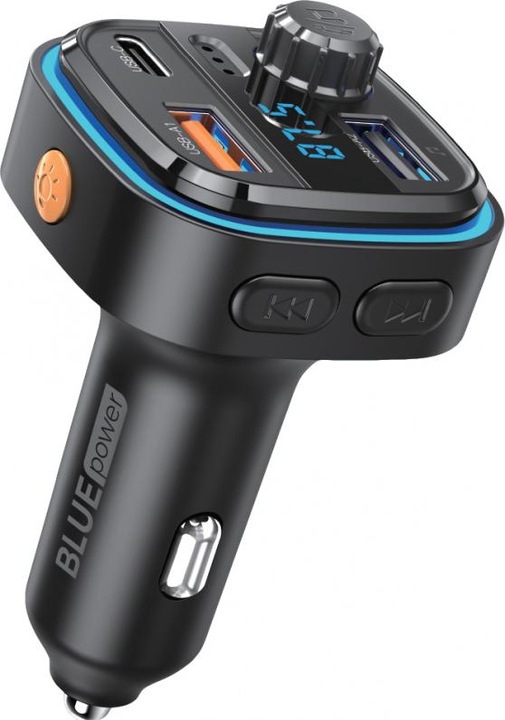 Actual product image Blue Power BT FM Transmitter and Car Charger BPBCC08, 2 x USB-A - 1 x USB C - 1 x microSD, black