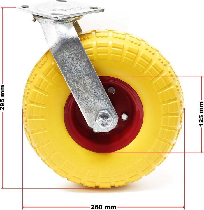 Image du produit Wiltec Jeu 2x Roulettes pivotantes à direction Jaune 258 x 78 mm Jantes en métal increvables 150kg par roue