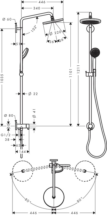 Produktbild hansgrohe Croma Duschsystem 220 1 Strahlart Reno