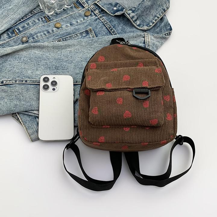 Produktbild Only-Bags.Store Niedliche Erdbeere Druck Samt Mini Rucksack, leichtes Polyester mit verstellbaren Riemen