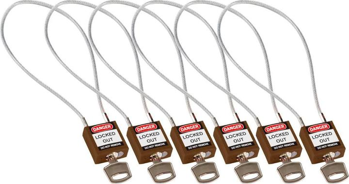 Brady Lucchetto di sicurezza compatto in nylon con grillo a cavo, marrone, lunghezza cavo 400 mm