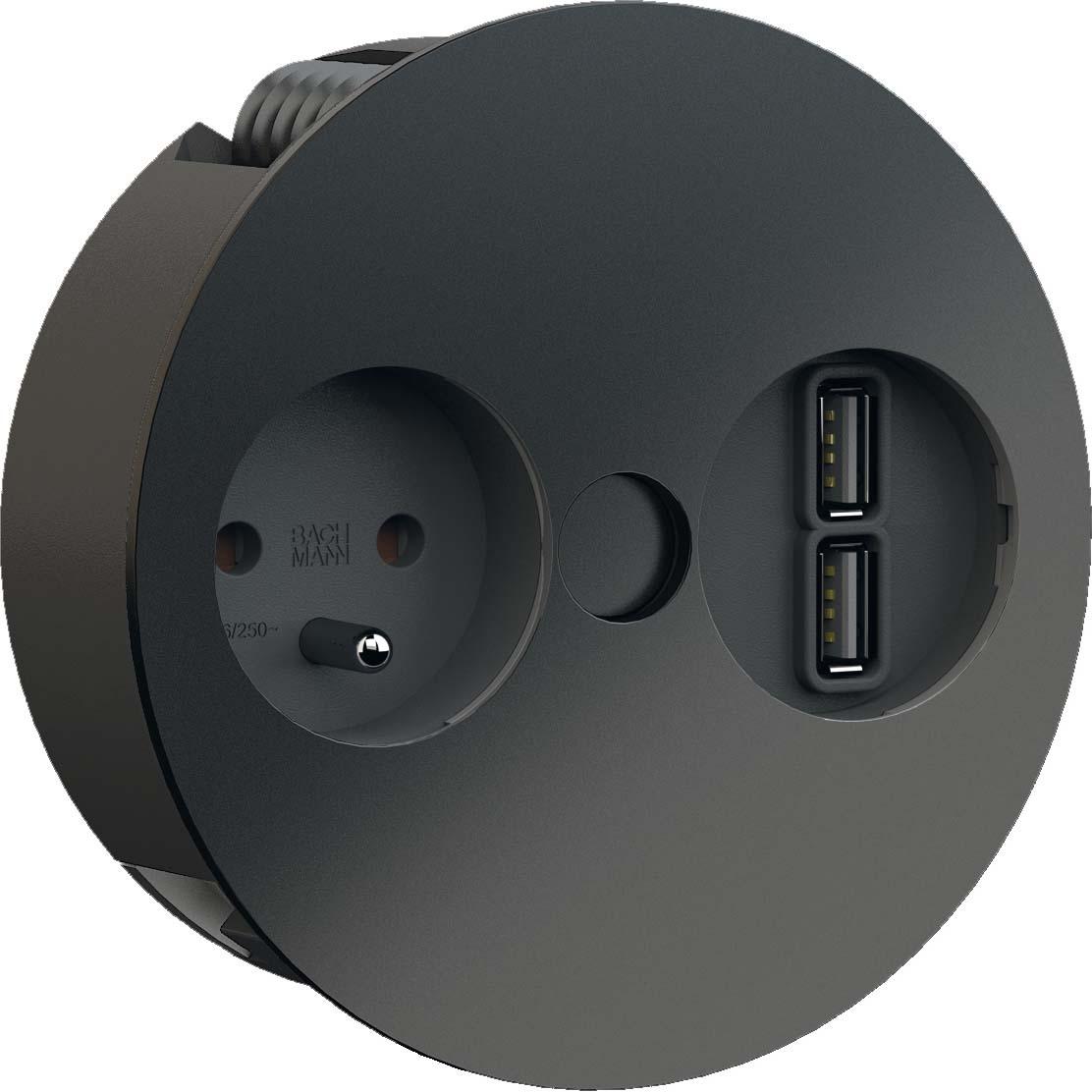 BAC, Steckdose, Twist 1x230V 1xUSB czarny mat