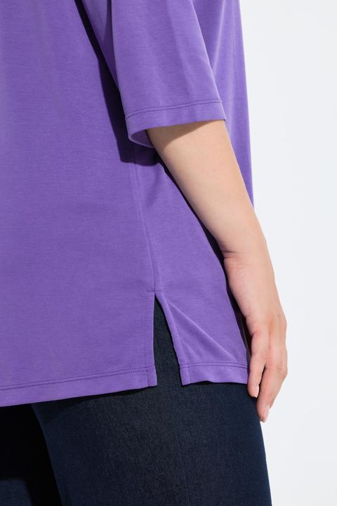 Actual product image Ulla Popken Split Neck 3/4 Sleeve Modal Blend Tee (62)