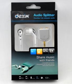 Produktbild Dexim Audio-Splitter mit zusätzlichen In-Ear Kopfhörer Weiss (Kabelgebunden)