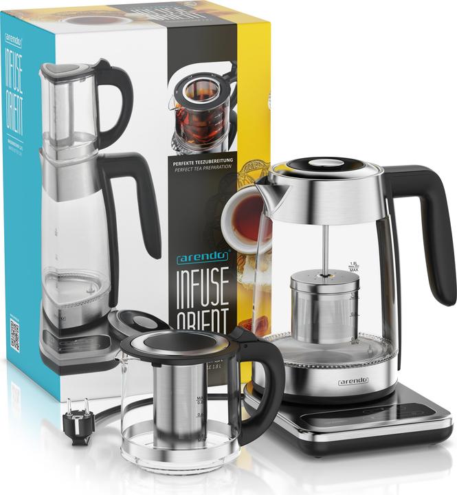 Produktbild Arendo Wasserkocher 2in1 Glas-Teebereiter & Samowar mit Temperatureinstellung 40°-100°C, 1,8 l, 2200W (1.80 l)