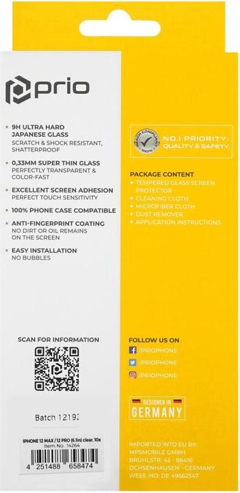 Produktbild prio 10x Displayschutzglas für iPhone 12/12 Pro transparent (10 Stück, Apple iPhone 12 Pro)