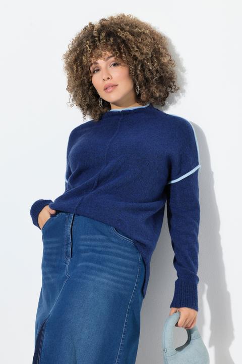 Produktbild Ulla Popken Pullover, Kontraststreifen, Oversized, Stehkragen, Langarm (60)