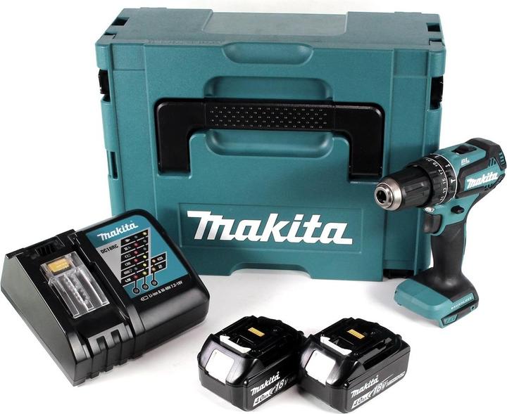 Produktbild Makita DHP 485 RMJ 18 V Li-Ion Akku Schlagbohrschrauber im Makpac + 2 x 4,0 Ah Akku + Ladegerät (Akkubetrieb)