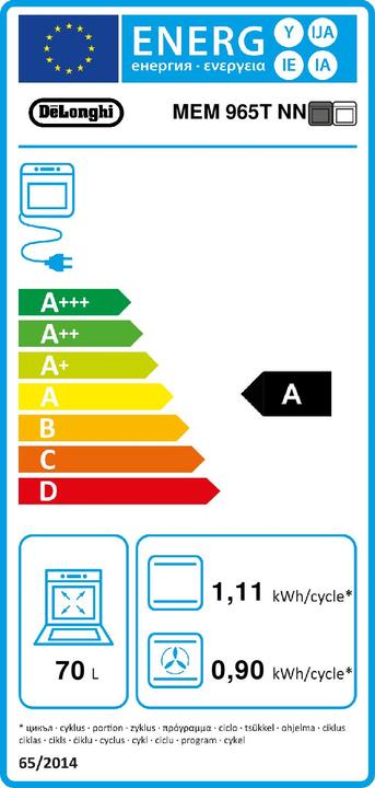 Energy Label De'Longhi DeLonghi MEM 965T NN Built-in cooker Black Gas A