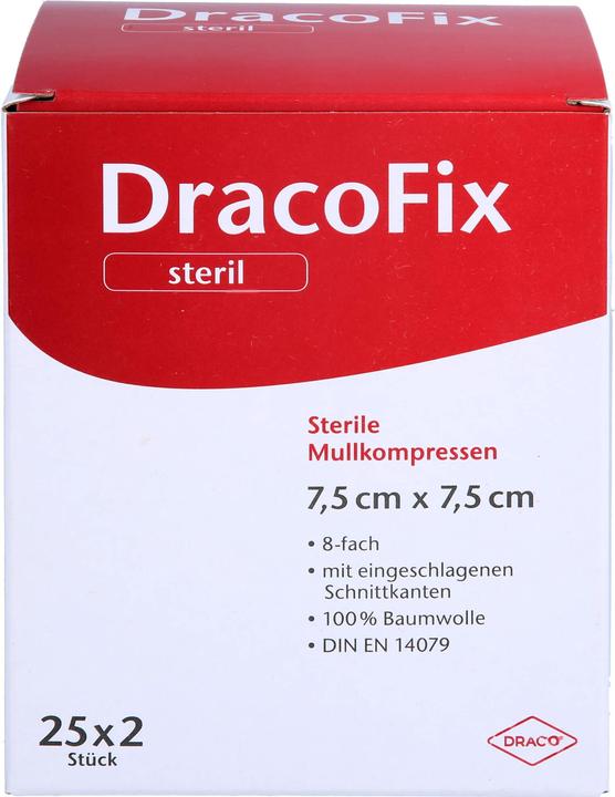 Dracco DracoFix sterile Mullkompressen zur Wundversorgung 7,5 cm x 7,5 cm 8-fach, 50 St. Kompressen