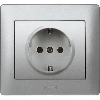 Legrand, Zubehör Schalterprogramm, Steckdose (SL) erhöhter Berührungsschutz Klappdeckel Galea soft aluminium 771364