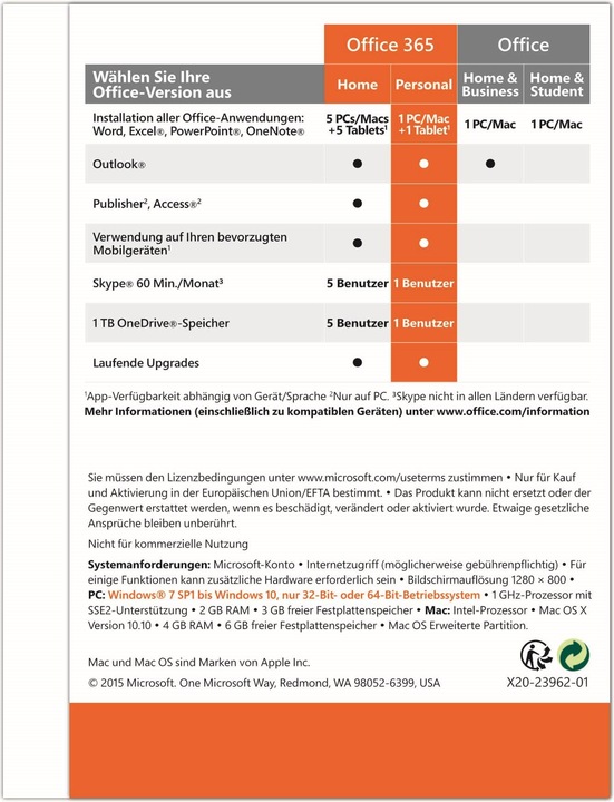 Produktbild Microsoft Office 365 Personal (1 User, 12 Monate)