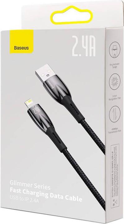 Actual product image Baseus USB cable for Lightning Glimmer Series, 2.4A, 1m (Black) (1 m)