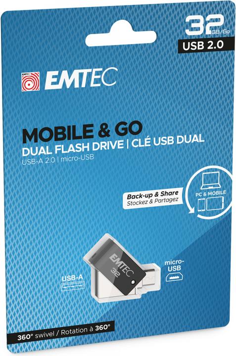 Image du produit Emtec Double USB2.0 micro-USB T260 32 Go (32 Go, USB-A)