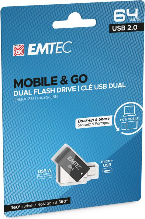 Produktbild Emtec Dual USB2.0 micro-USB T260 64GB (64 GB, USB-A)