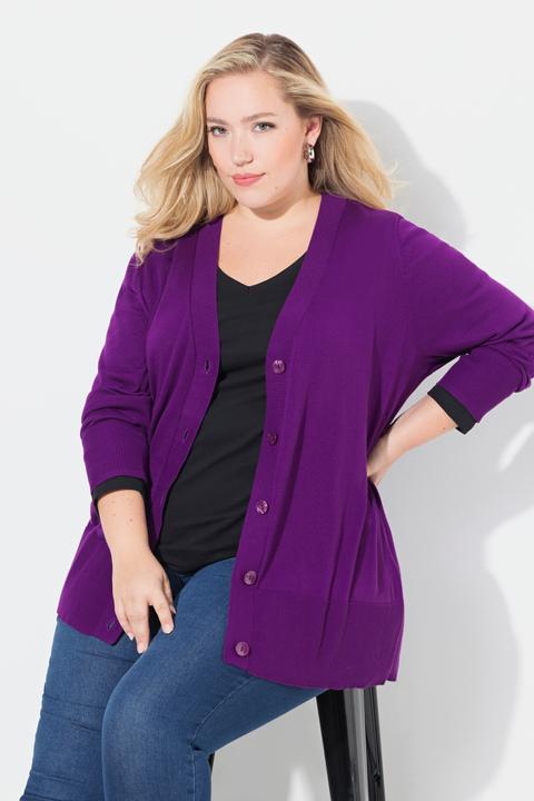 Produktbild Ulla Popken Strickjacke, V-Ausschnitt, Knopfleiste, Feinstrick (50, 52)