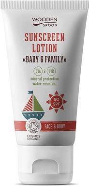 Actual product image Konjac Sponge WOODEN SPOON Sunscreen Lotion delikatny krem z filtrem dla niemowląt i całej rodziny SPF50+ 150ml (Suntan cream, SPF 50, 150 ml)