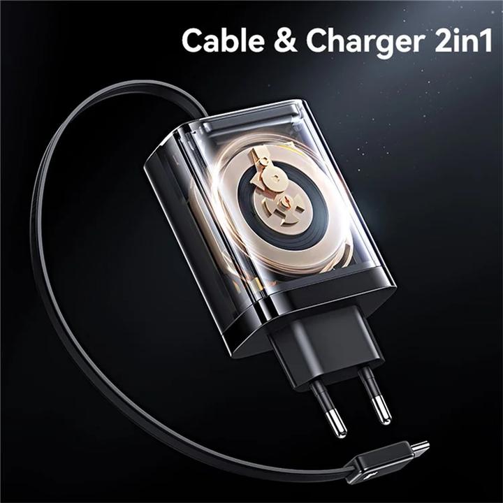 Image du produit Usams CC296 30W Fast Charger With Retractable Type-C Cable (EU) - Xiang Series White (30 W, 2 ports)