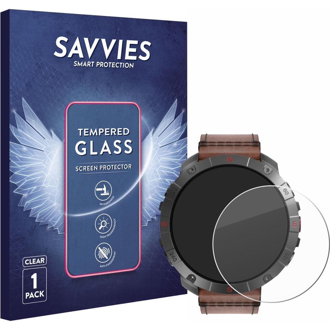 Savvies Panzerglas Displayschutz 9H Schutzglas Glas Klar Transparent, Smartwatch Schutzfolie, Transparent