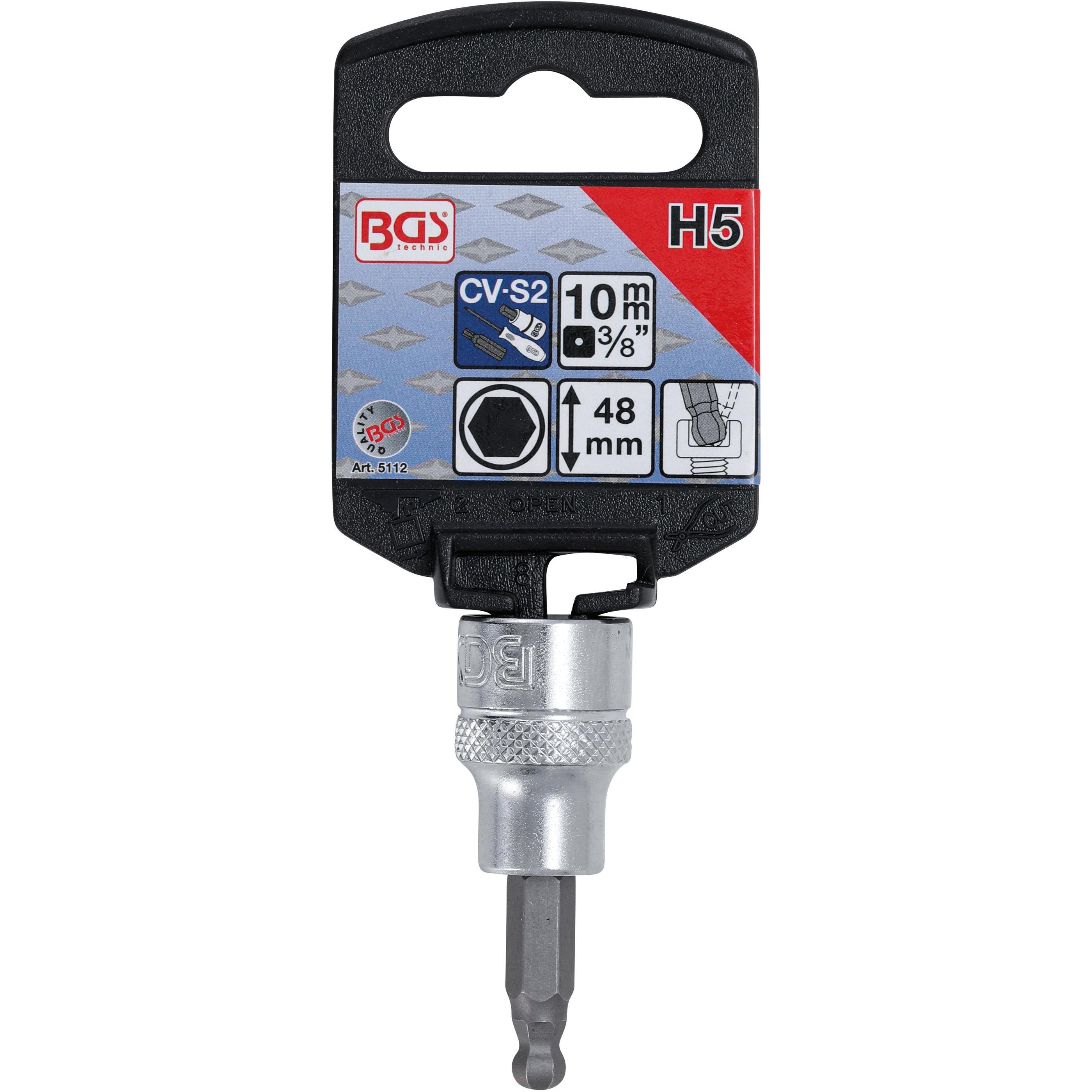 Thumbnail - BGS, Bits, Bit-Einsatz Antrieb Innenvierkant 10 mm (3/8") Innensechskant mit Kugelkopf 5 mm (10mm)